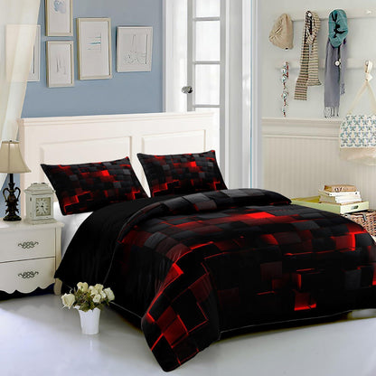 Würfel 3D Bettwäsche Set 200x200 cm Schwarz Rot