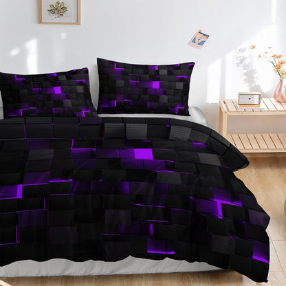 Würfel 3D Bettwäsche Set Schwarz Lila 200x200 cm