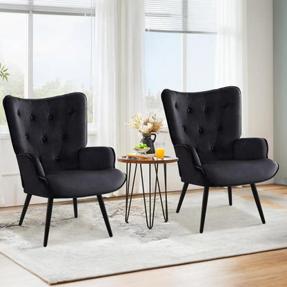 Ohrensessel 2er Set Schwarz – Skandinavischer Samt Relaxsessel