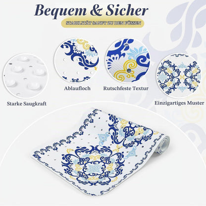 Rutschfeste Badewannenmatte Blau – 100x40 cm, Boho Design