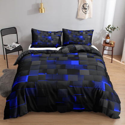 Würfel 3D Bettwäsche-Set Schwarz Blau 155x220cm