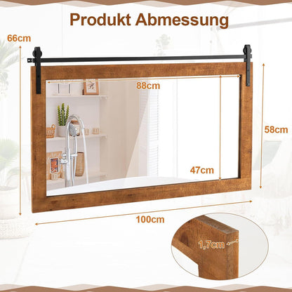 Rechteckiger Wandspiegel Holzrahmen 100x66cm – Rustikal & Dekorativ