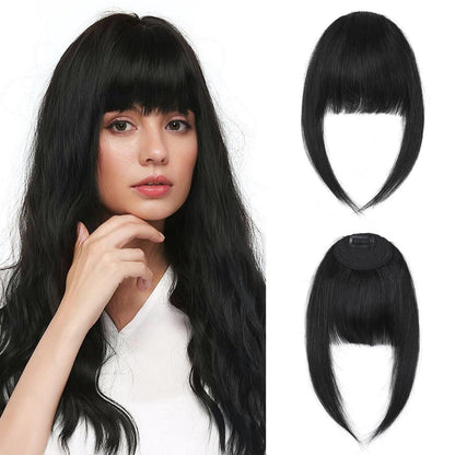 Clip in Pony Echthaar Schwarz – Französischer Pony für natürlichen Look