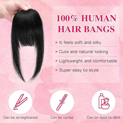 Clip in Pony Echthaar Schwarz – Französischer Pony für natürlichen Look