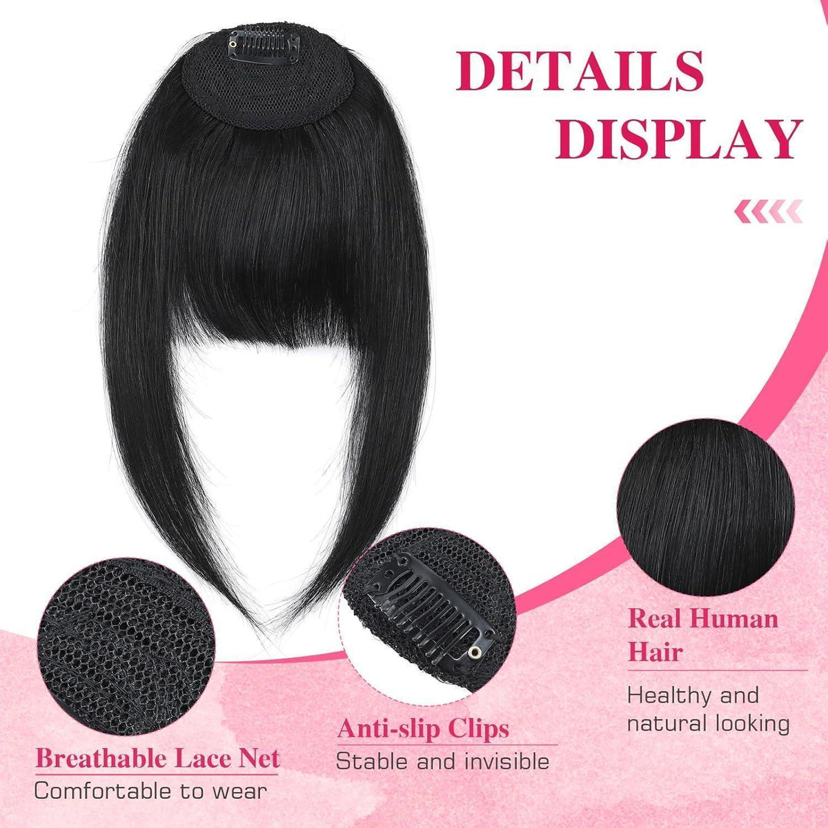 Clip in Pony Echthaar Schwarz – Französischer Pony für natürlichen Look