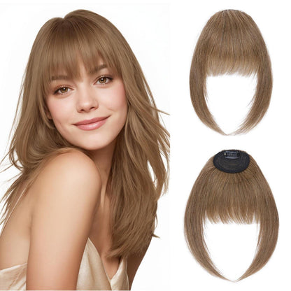 Clip in Pony Echthaar Hellbraun – Französischer Pony 14g