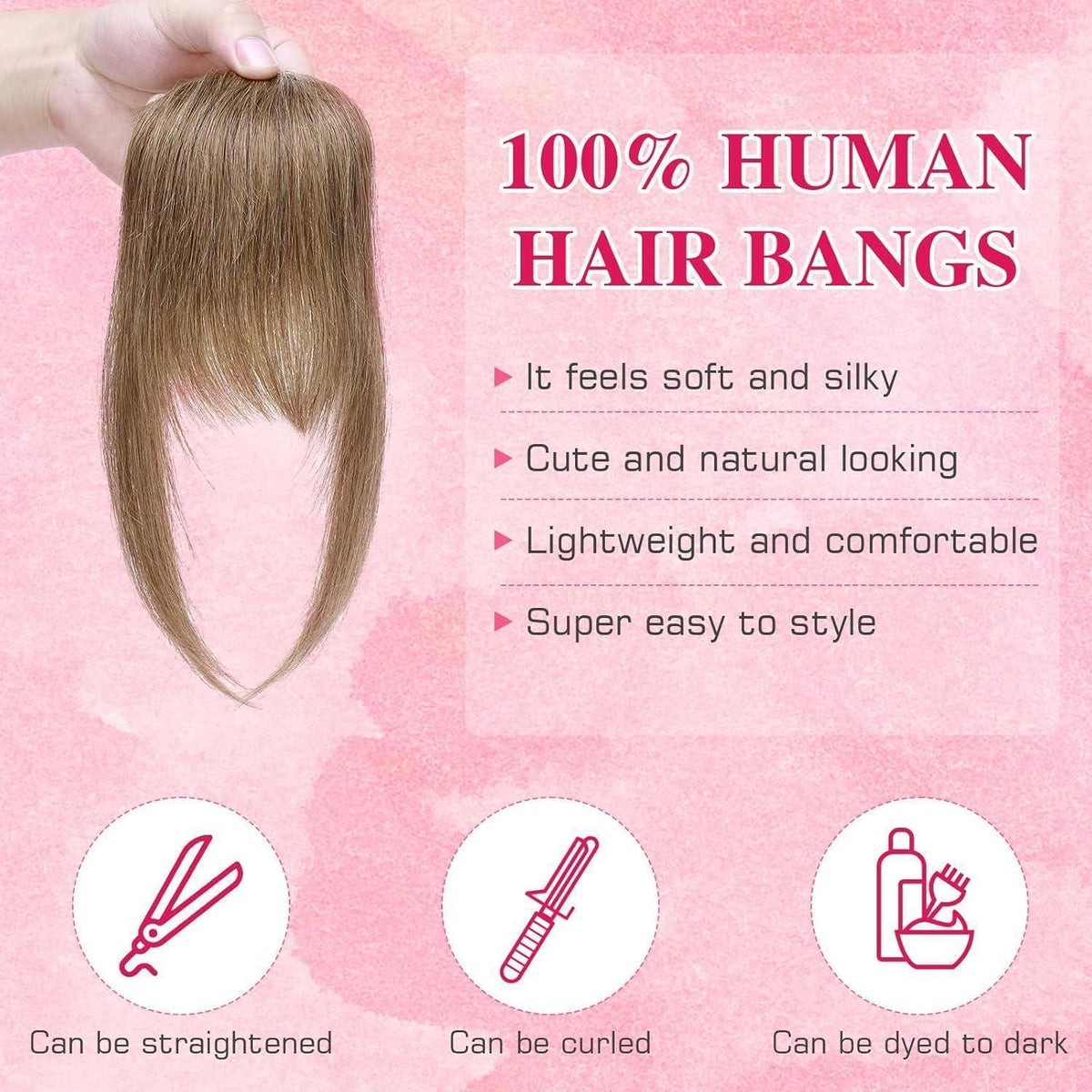 Clip in Pony Echthaar Hellbraun – Französischer Pony 14g
