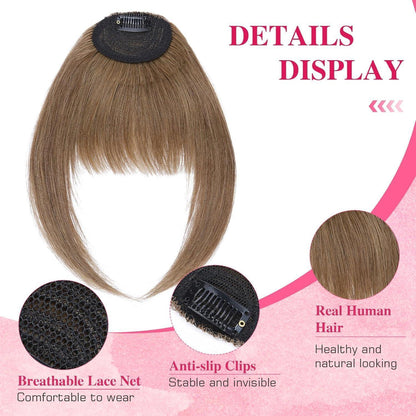 Clip in Pony Echthaar Hellbraun – Französischer Pony 14g