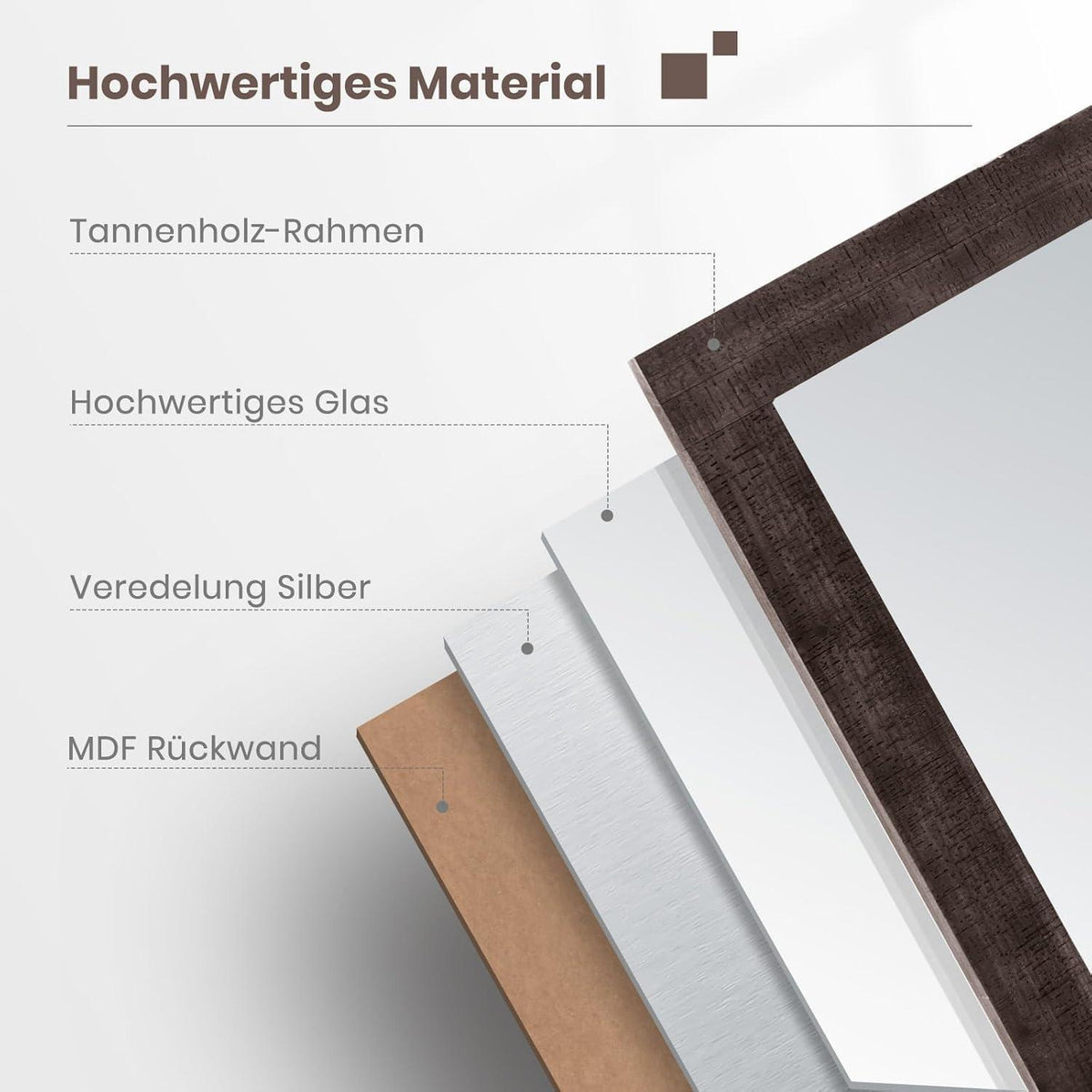 Rechteckiger Wandspiegel Holzrahmen 100x66 cm - Rustikal & Dekorativ