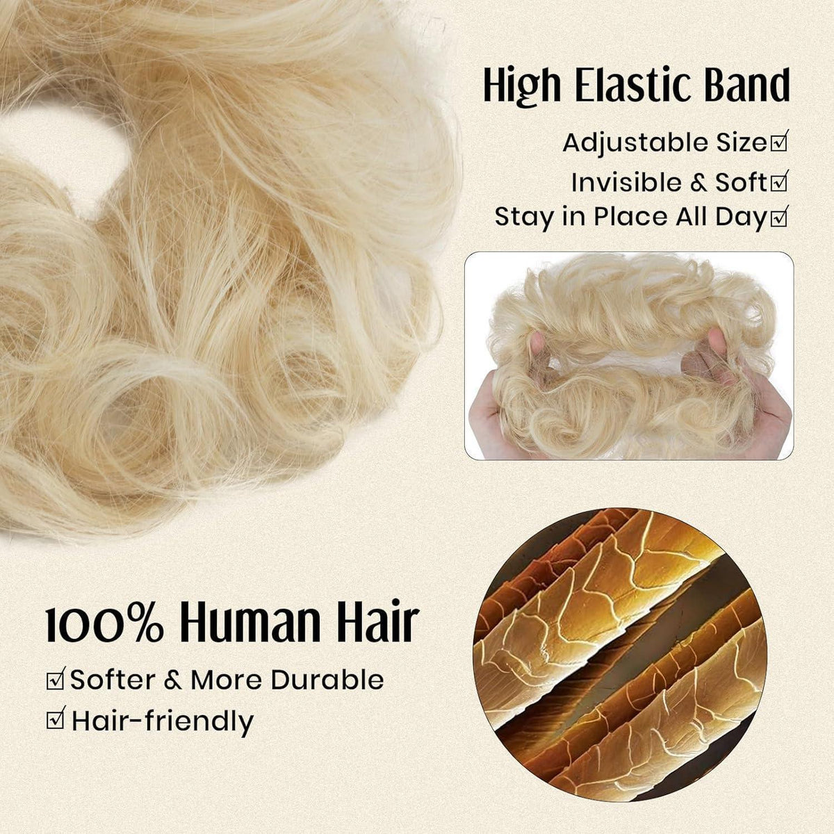 Echthaar Dutt Haarteil mit Gummiband – Platinblond