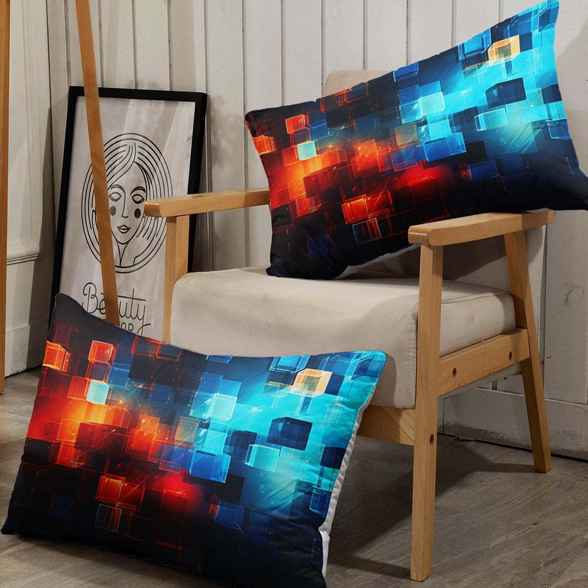 Moderne Geometrische Bettwäsche 200x200 cm Schwarz Rot Blau