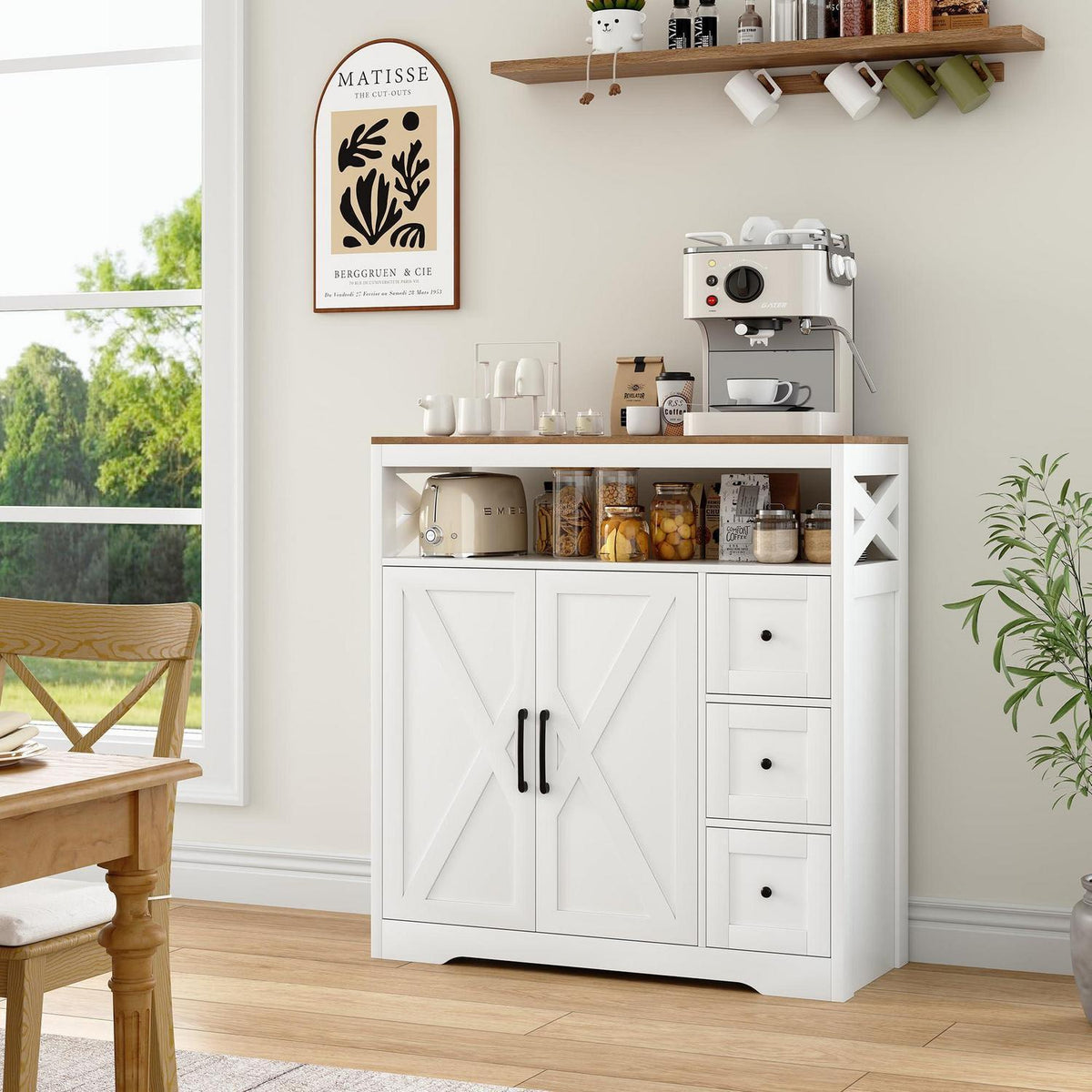 Sideboard mit 3 Schubladen & 2 Türen – Weiß, 100x40x105cm