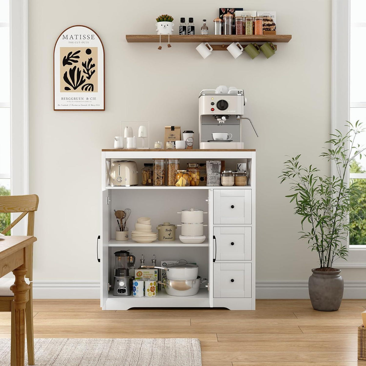 Sideboard mit 3 Schubladen & 2 Türen – Weiß, 100x40x105cm