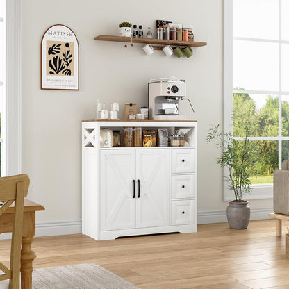 Sideboard mit 3 Schubladen & 2 Türen – Weiß, 100x40x105cm