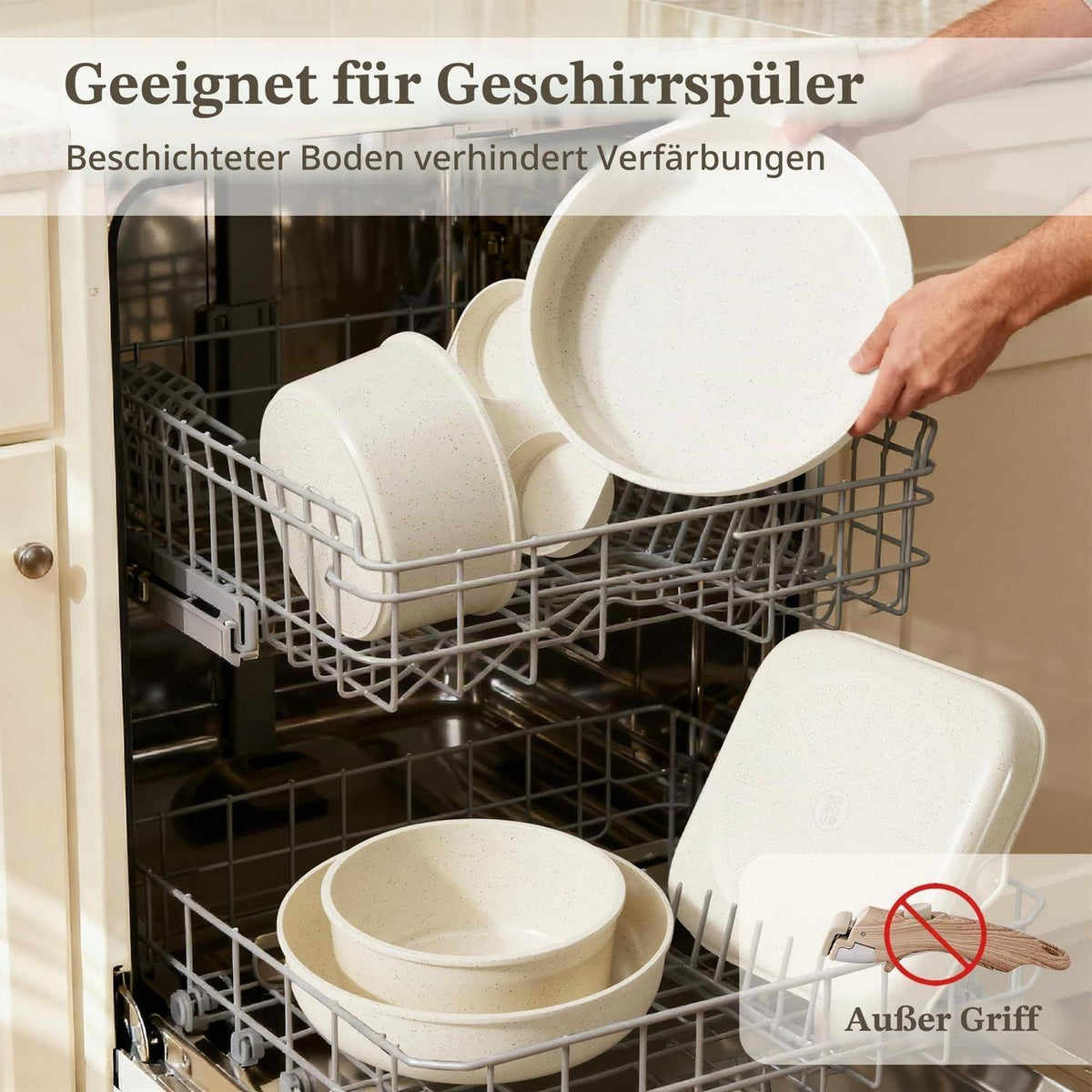Induktions Kochgeschirr Set mit abnehmbaren Griffen & Antihaftbeschichtung