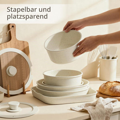 Induktions Kochgeschirr Set mit abnehmbaren Griffen & Antihaftbeschichtung