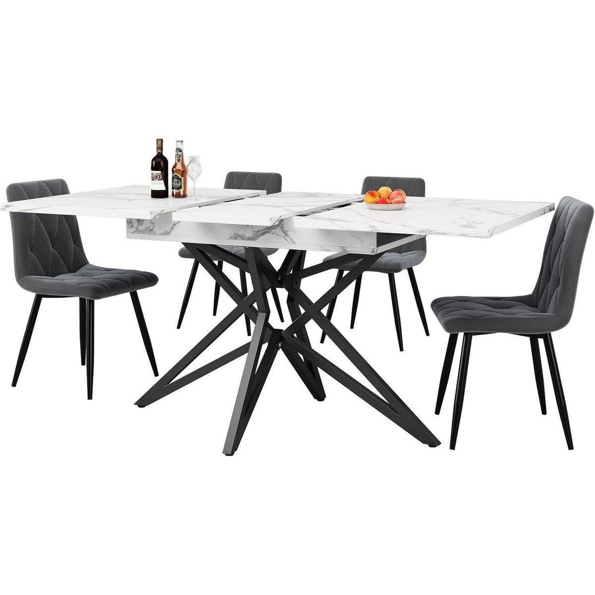 Ausziehbarer Esstisch Sternförmig Schwarz Weiß 120-160x80 cm