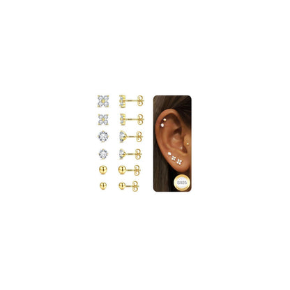 Silber Ohrstecker Damen Set 925 mit Zirkonia – 6 Paar