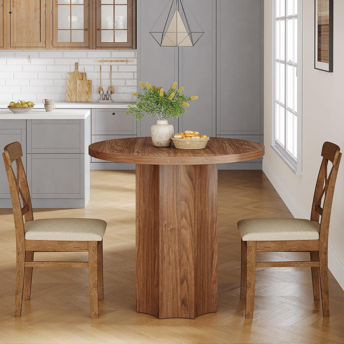 Runder Esstisch für 2 Personen | 80cm Küchentisch Holzfuß Rustic Braun