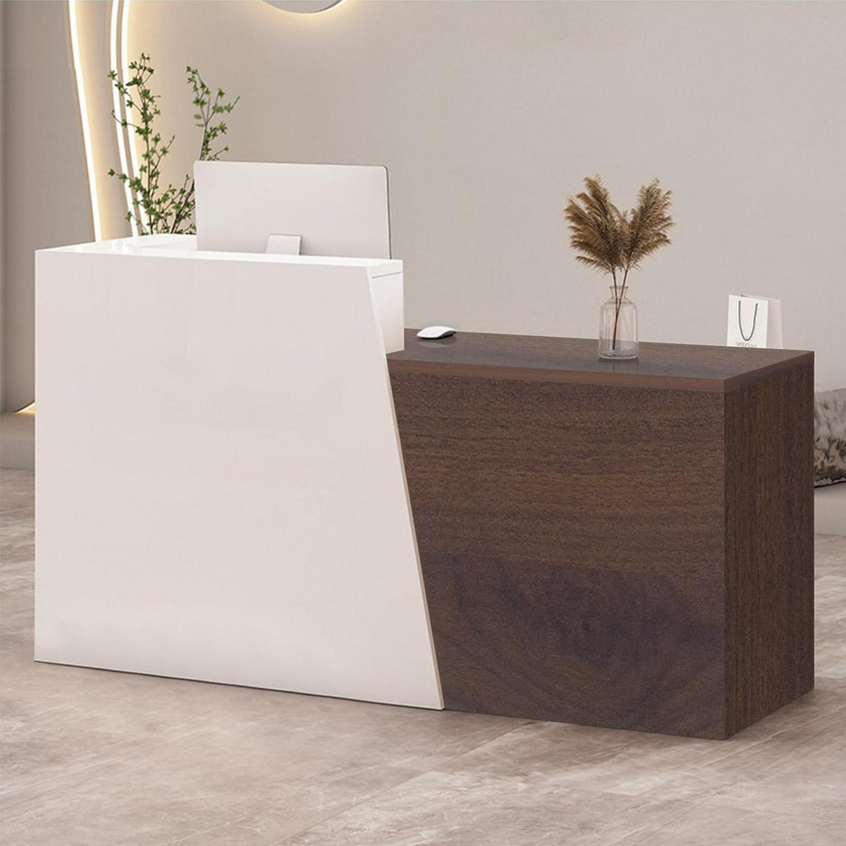 Empfangstheke mit Schublade – Weiß & Dunkelbraun, 100x42x100cm