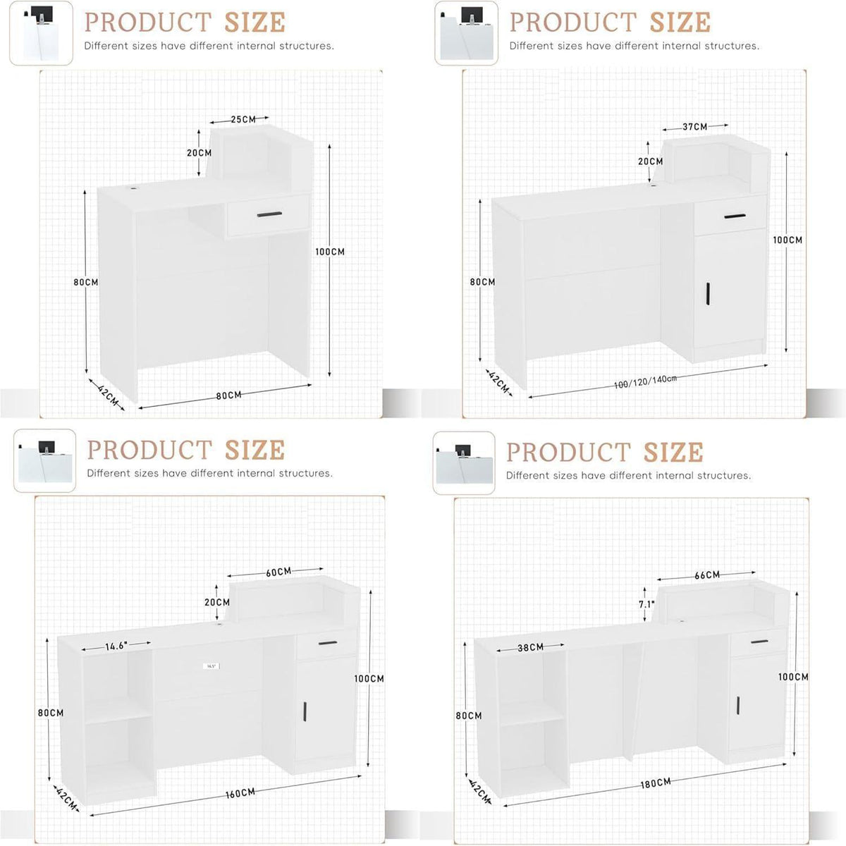 Empfangstheke mit Schublade – Weiß & Weiß, 180cm