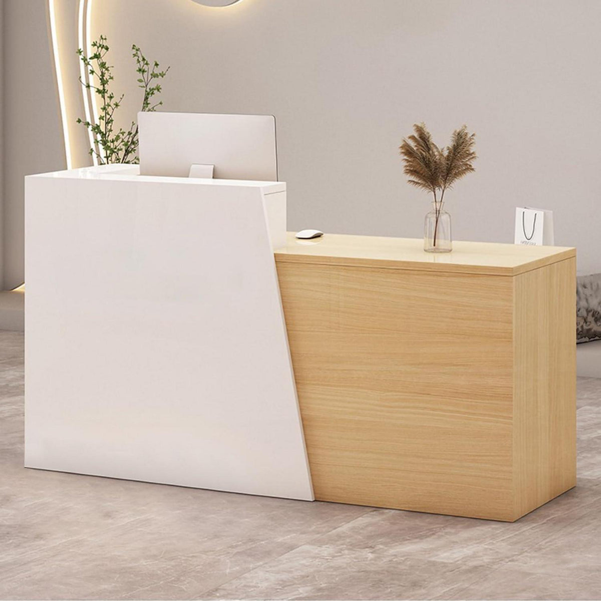 Empfangstheke mit Schublade & Ablage – Weiß & Holz 160cm