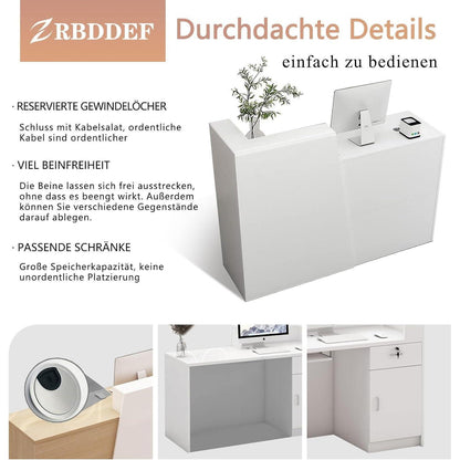 Empfangstheke mit Schublade – Weiß & Dunkelbraun, 210cm
