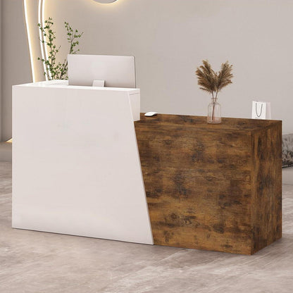 Empfangstheke mit Schublade & Ablage – Weiß & Holz 220x42x100cm