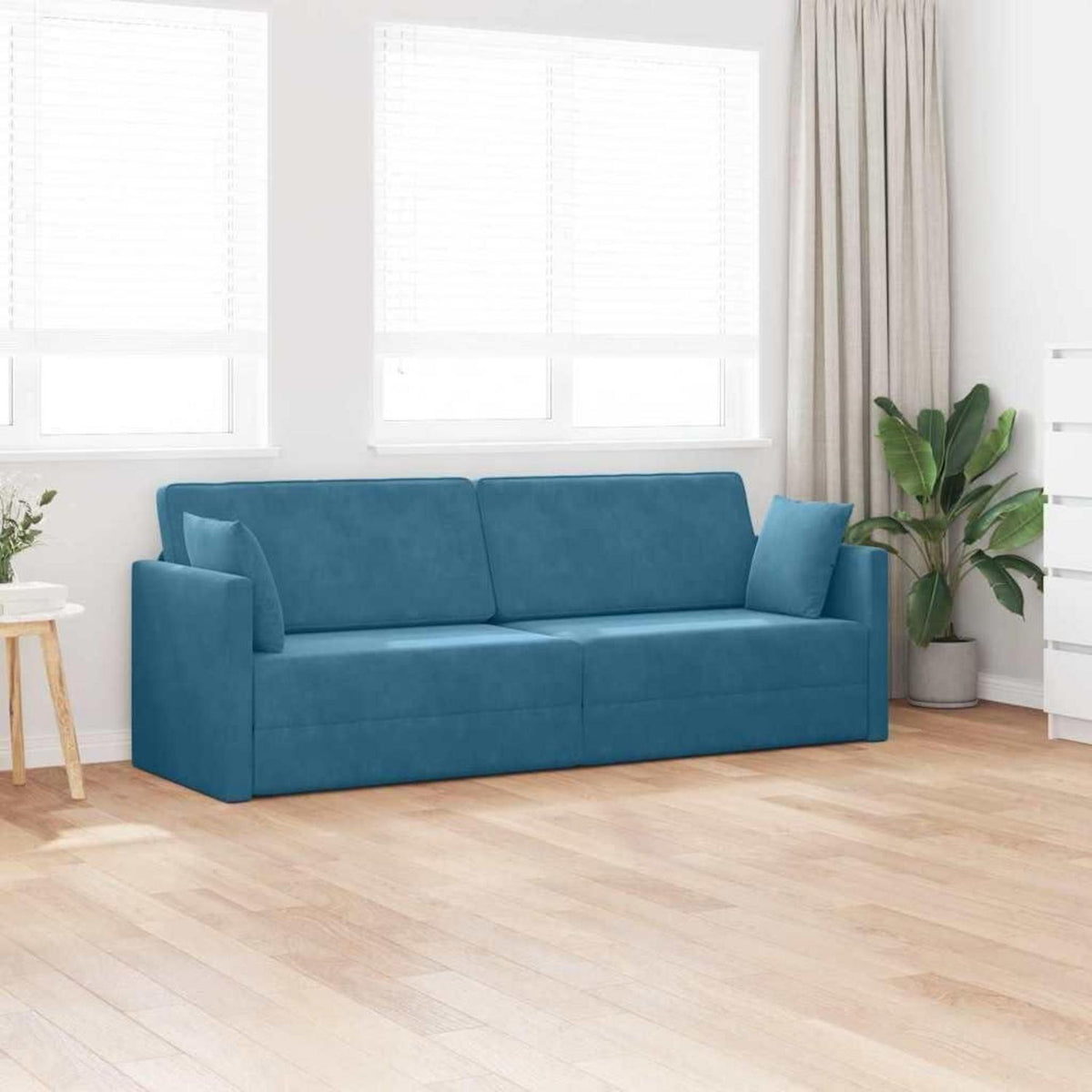 Schlafsofa Bodensofa Blau – Komfortables Samt Sofa mit Pillow Support