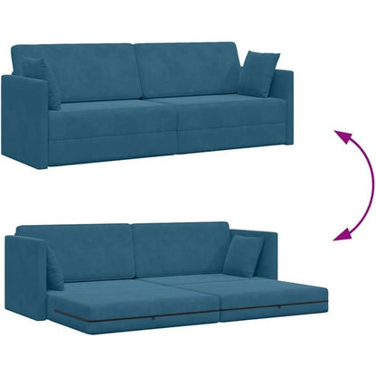 Schlafsofa Bodensofa Blau – Komfortables Samt Sofa mit Pillow Support