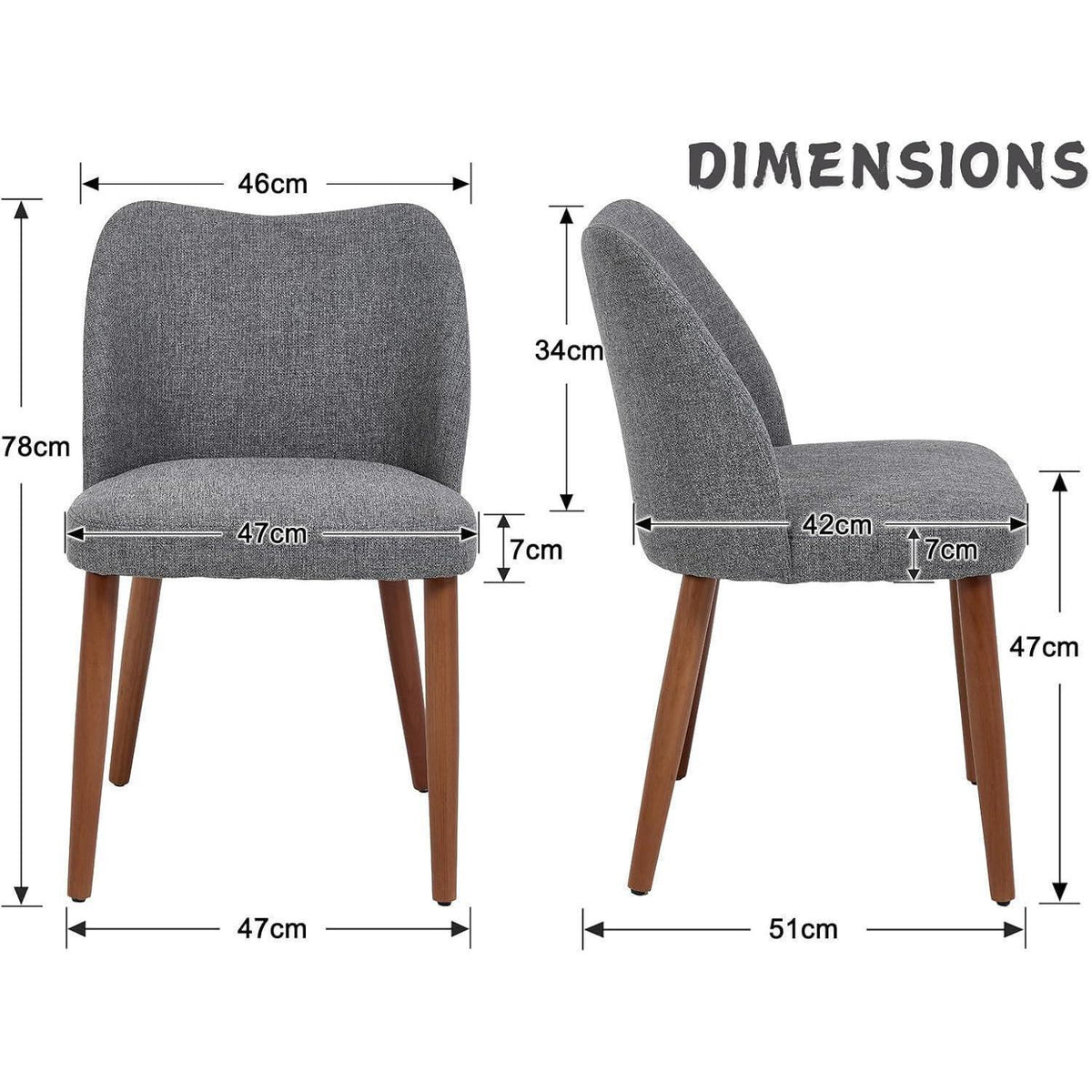 Esszimmerstühle 2er Set Grau, Leinen Polsterstühle Holz