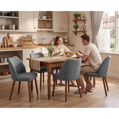 Esszimmerstühle 2er Set Grau, Leinen Polsterstühle Holz