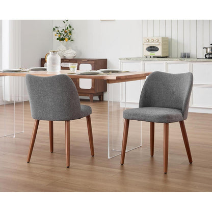 Esszimmerstühle 2er Set Grau, Leinen Polsterstühle Holz