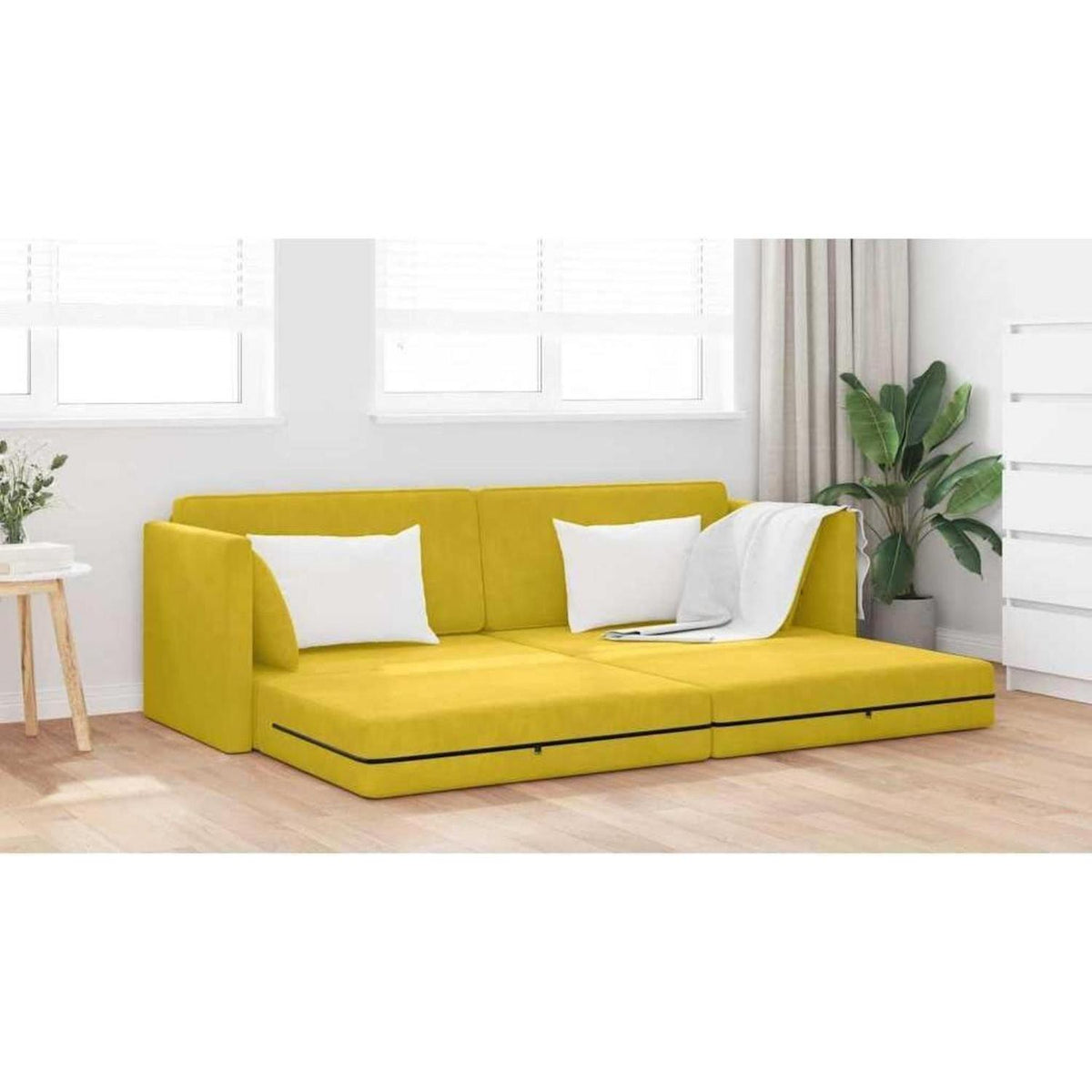 Faltbares Schlafsofa Bodenmatratze Gelb – Bequeme Couch