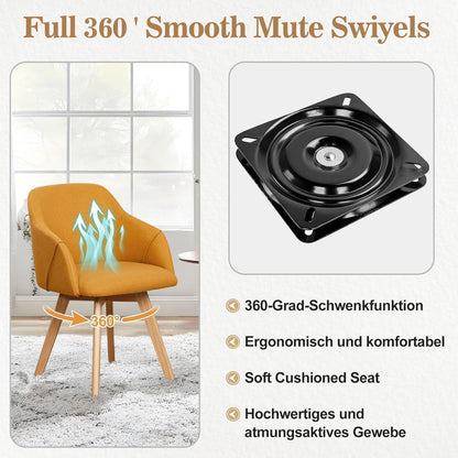 Drehbarer Esszimmerstuhl Set 6x mit Armlehnen, Leinen Gelb