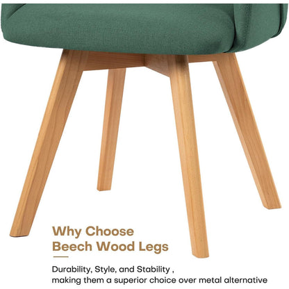 Drehbarer Esszimmerstuhl Set 6x mit Armlehnen, Leinen Grün