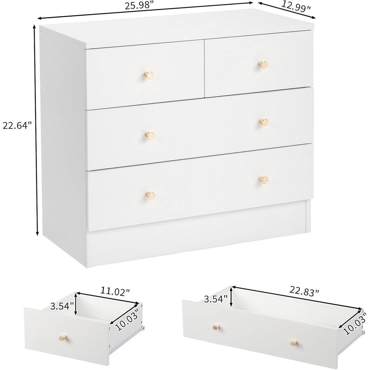 Weißes Sideboard mit 5 Schubladen – 66x33x73 cm