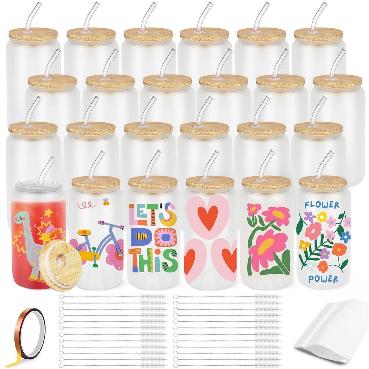 16oz Sublimationsglas-Set mit Strohhalmen & Deckeln (24er Pack)