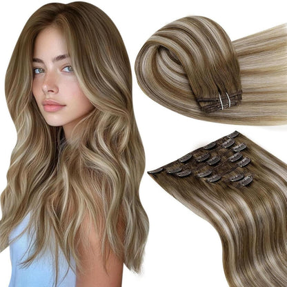 Echthaar Clip-Ins Blond Ombre 60cm – Remy Haarverlängerung