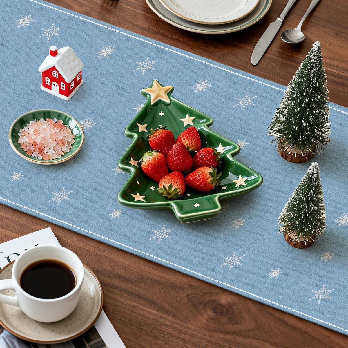 Tischläufer Weihnachten Hellblau 40x140 cm Polyester Leinen