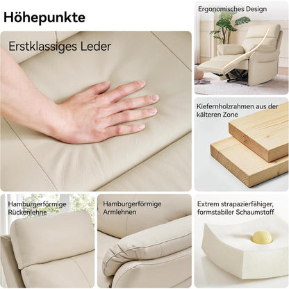 Echtleder Relaxsessel mit Liegefunktion – Komfortabler TV-Sessel Beige