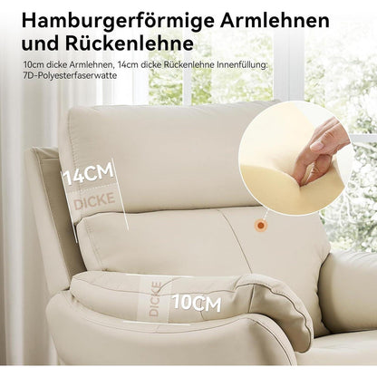 Echtleder Relaxsessel mit Liegefunktion – Komfortabler TV-Sessel Beige