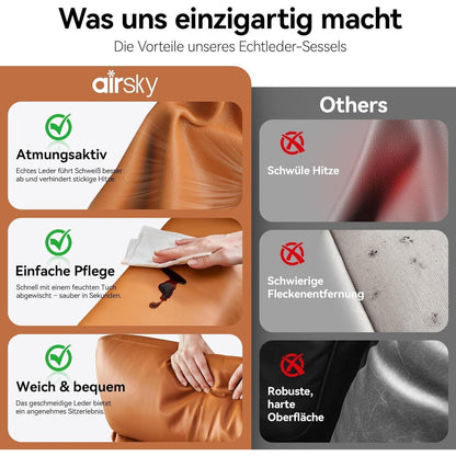 Echtleder Relaxsessel mit Liegefunktion – Komfortabler TV Sessel Orange