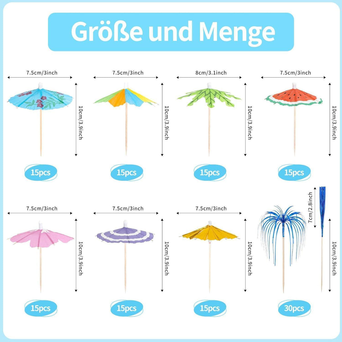135 Cocktailspieße mit Schirmchen – Party & Bar Deko