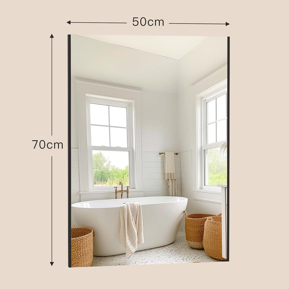 Badezimmerspiegel 50x70 cm Schwarz – Anti-Beschlag & Rostfrei