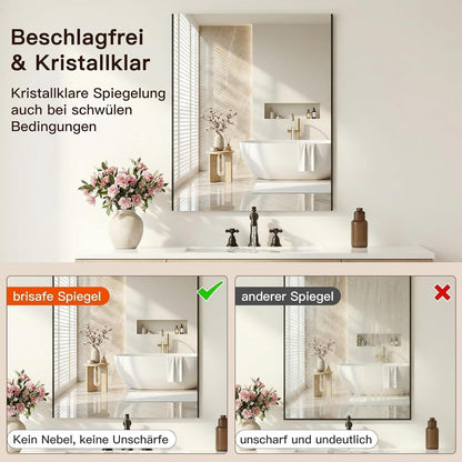 Badezimmerspiegel 50x70 cm Schwarz – Anti-Beschlag & Rostfrei