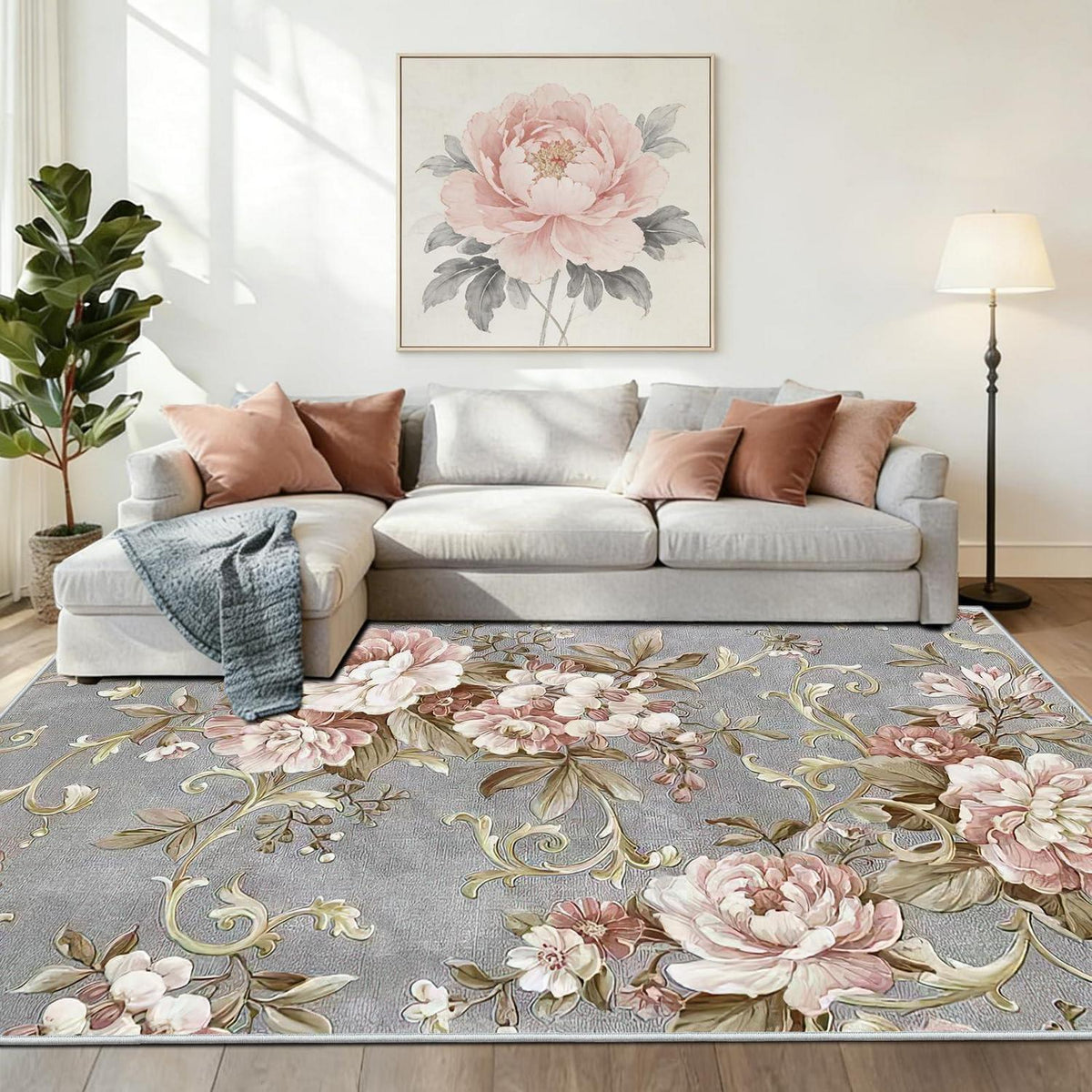 Vintage Teppich Rosa Grau 160x230 cm – Waschbar & Rutschfest