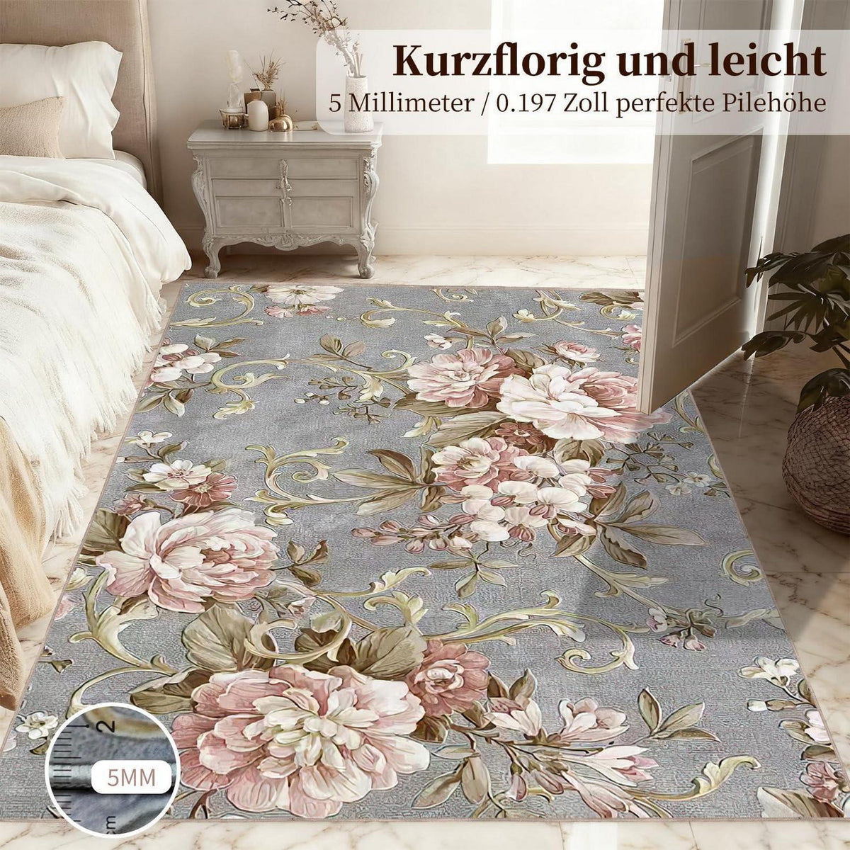 Vintage Teppich Rosa Grau 160x230 cm – Waschbar & Rutschfest