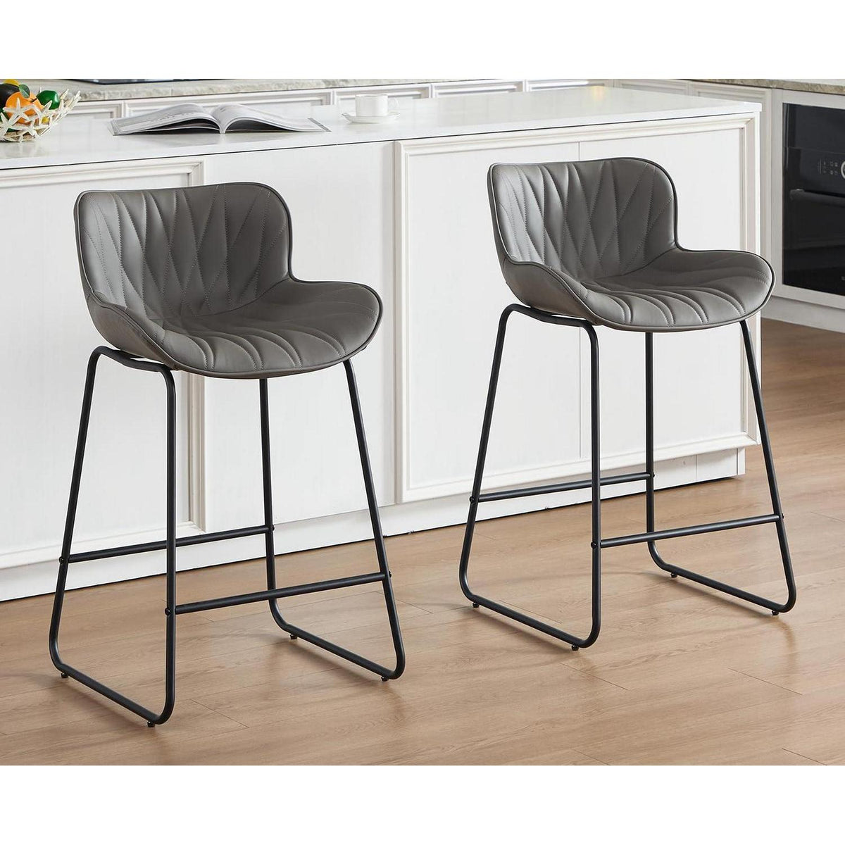 Moderner Barhocker 2er Set Grau – Komfortabler Steppdesign Stuhl