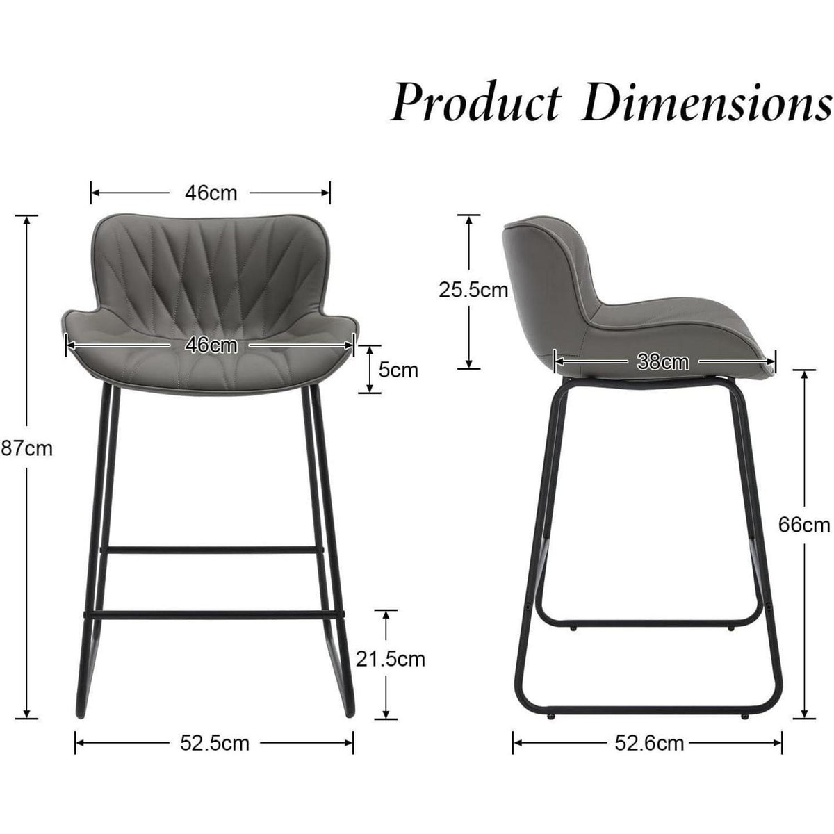 Moderner Barhocker 2er Set Grau – Komfortabler Steppdesign Stuhl